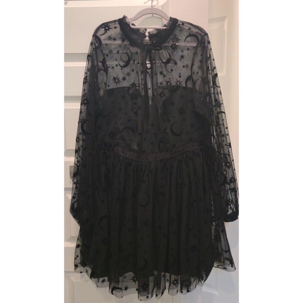Unique Vintage Sheer Black Star and Moon Dress